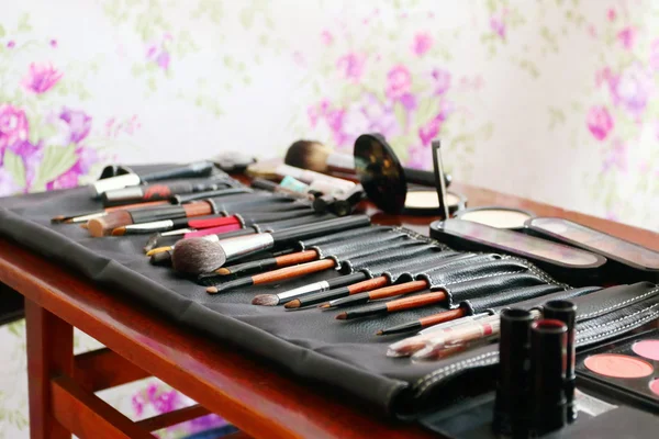 Many different natural brushes for make-up and eye shadow