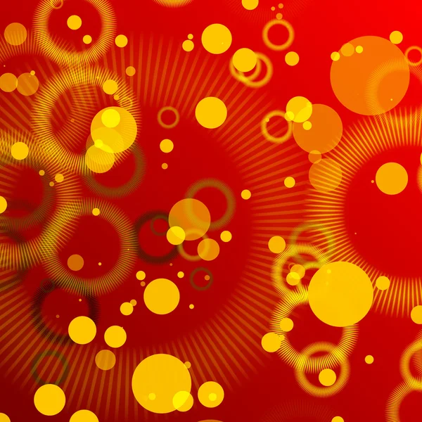 Red abstract background, particles gold circles and light