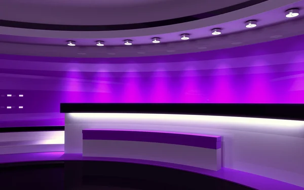 Lilac studio. Tv Studio. News studio. The perfect backdrop for any green screen or chroma key video or photo production. 3d render. 3d visualisation