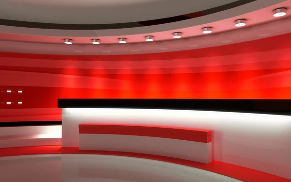 Tv Studio. News studio. Red studio. The perfect backdrop for any green screen or chroma key video or photo production. 3d render. 3d visualisation