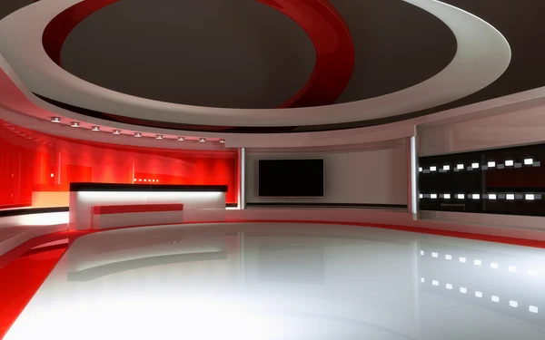 Tv Studio. News studio. Red studio. The perfect backdrop for any green screen or chroma key video or photo production. 3d render. 3d visualisation