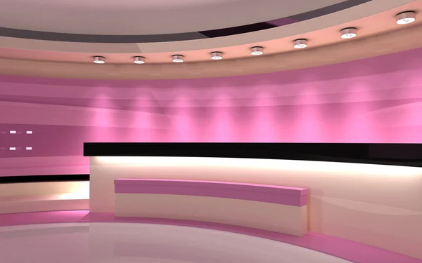 Pink studio, Tv Studio. News studio. The perfect backdrop for any green screen or chroma key video or photo production. 3d render. 3d visualisation