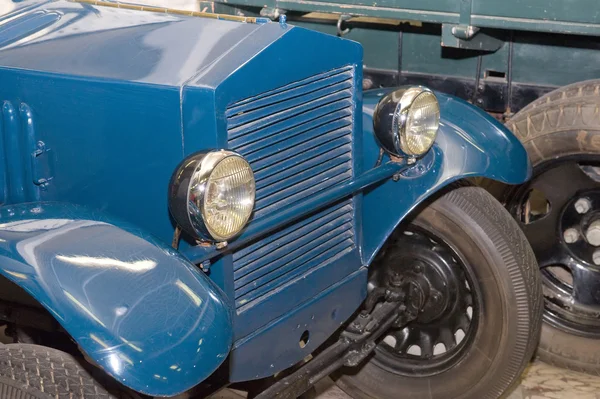 The first Soviet passenger car NAMI-1 at the Polytechnic Museum, Moscow,  a fragment of the front of the