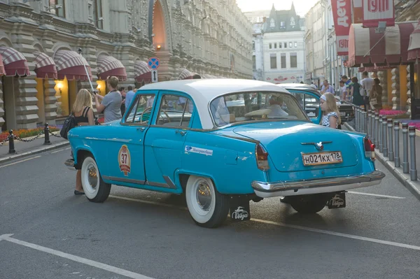 Soviet blue car with a white roof 