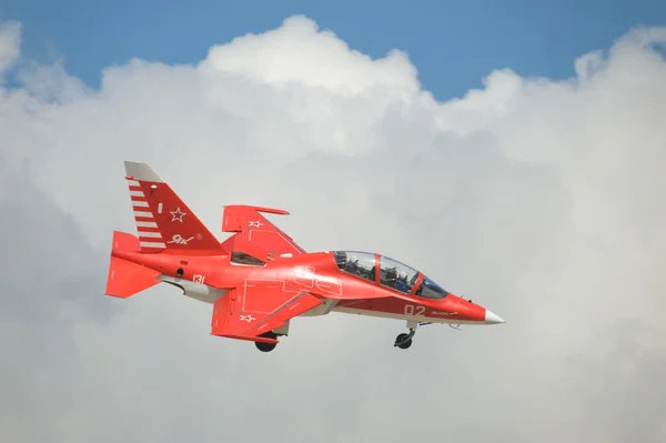 International aviation and space salon MAKS-2013. Flight of the new Russian red Yak-130 with the gear