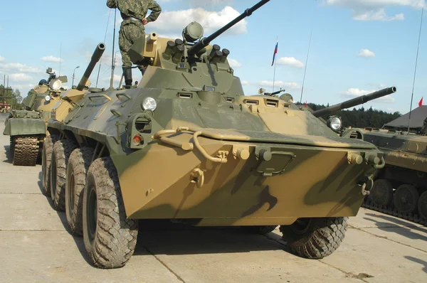 The Soviet armored personnel carrier BTR-70 with a new tower at the site near the Museum of armored vehicles, Kubinka, MOSCOW REGION, RUSSIA