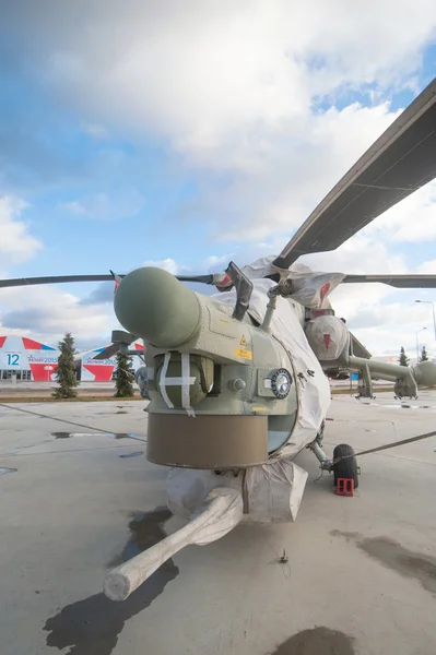 Shrouded Russian attack helicopter MI-28 \