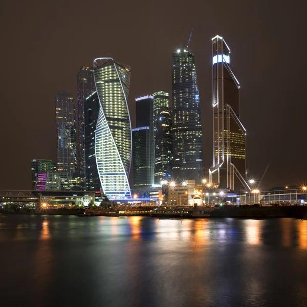 Beautiful night view Skyscrapers international business center from the Moskow river