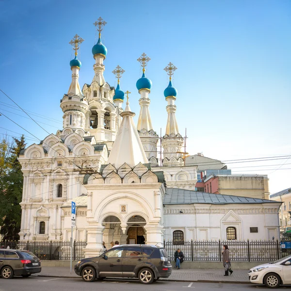 Moscow, Russia - 18 September 2015: Nativity of the Blessed Virgin Mary Church in Putinki. It is one of the most picturesque churches in Moscow with multiple tents and azure-and-gold domes.