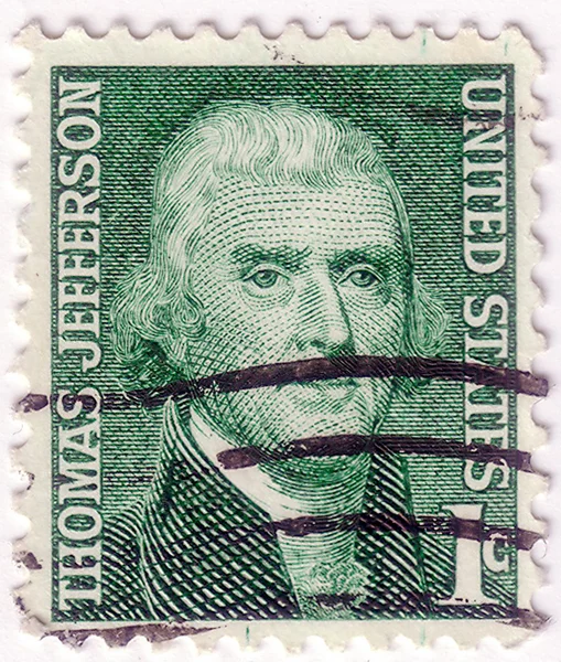 USA-CIRCA 1968:A stamp printed in USA shows image of Thomas Jefferson was the third President of the USA (1801-1809) and the principal author of the Declaration of Independence (1776), circa 1968.