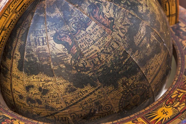 Close up of Old Wooden Mounted World Globe