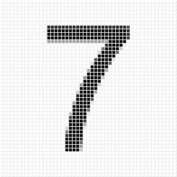 Seven. Simple geometric pattern of black squares in number seven