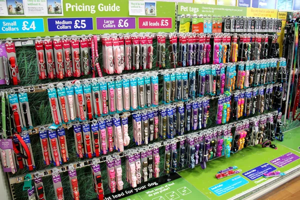 Pet collars for sale in a pet supermarket.