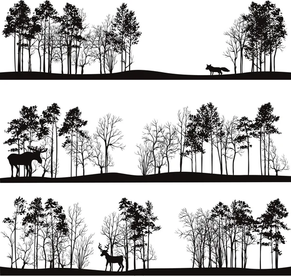 Set of different landscapes with trees and animals