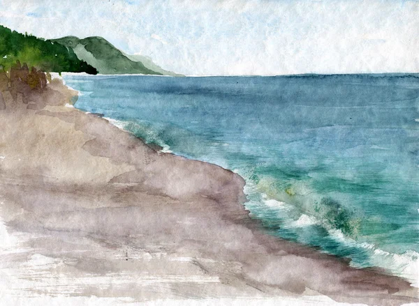 Watercolor coast of sea