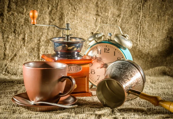 Morning coffee set with coffee grinder