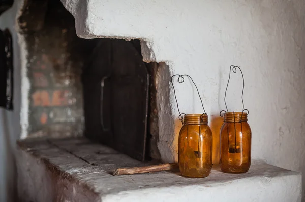 Two brown glass jars