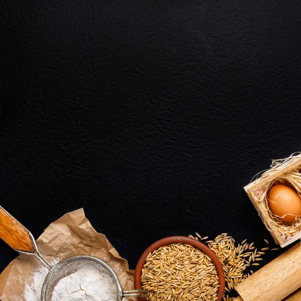 Ingredients for baking on black background