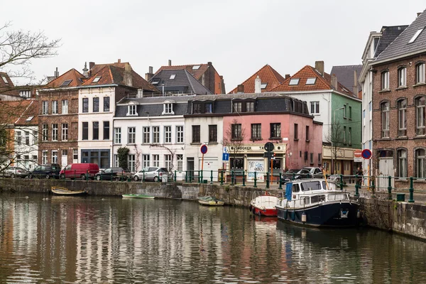 Colorful buildings along Nieuwbrugkaai and Portus Ganda in Ghent