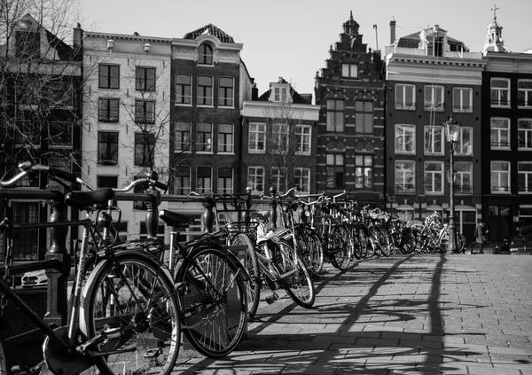 Bikes and Buildings in Amsterdam in Black and White