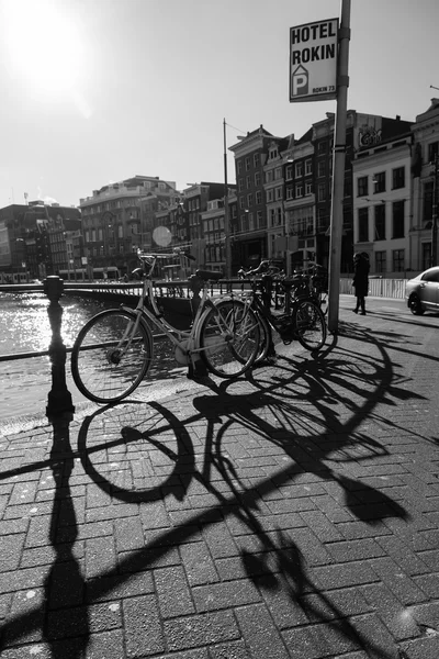 Bikes and Shadows in Amsterdam in Black and White