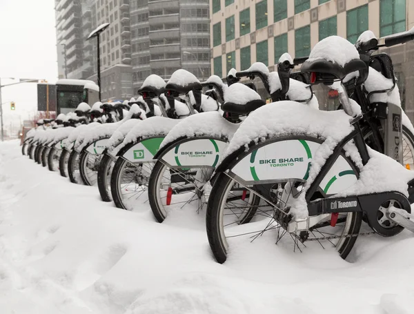 Bike Share Toronto Bikes Covered in Snow