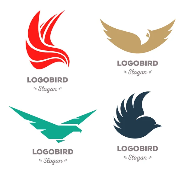 Isolated colorful flying birds vector logo set. Animal logotypes collection.