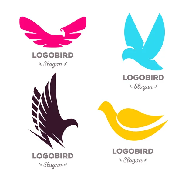 Isolated colorful flying birds vector logo set. Animal logotypes collection.