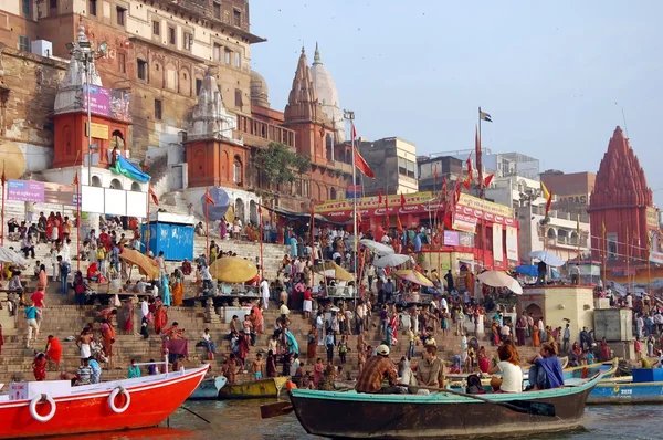 Crowds of people on Embankments of the Ganges