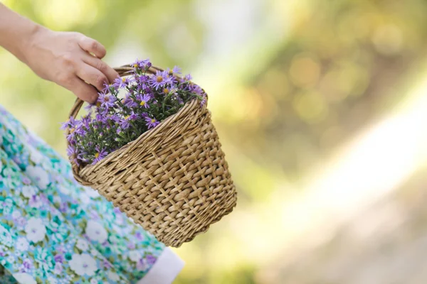 Basket of flowers in woman\'s hand