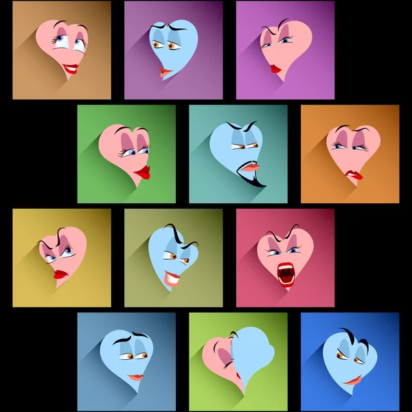 Set Smile Avatar Icon Heart Emotion Flat Shadow Valentines