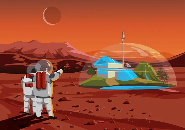 Space home on Mars. The base humans in space. Vector illustration