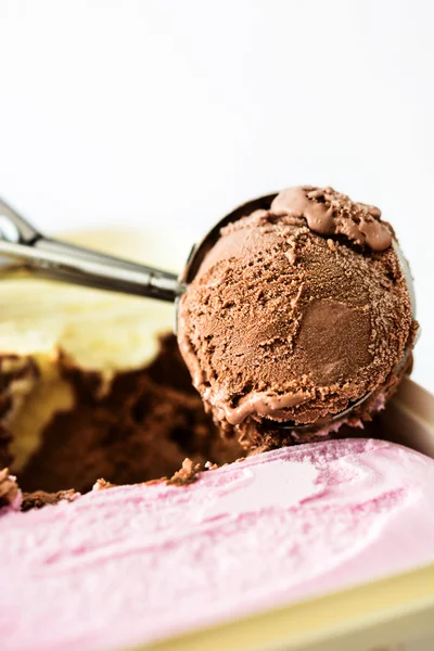 Chocolate ice cream scoop isolated on white background