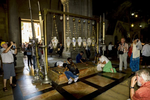 The stone of anointing at the Church of the Holy sepulchre in J