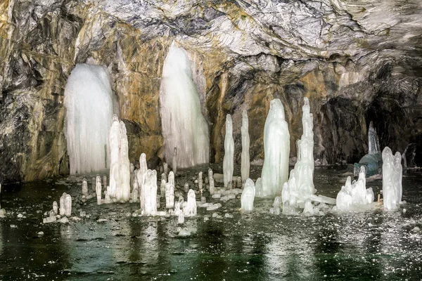 Ice figures in a cave in the Mountain Park of Ruskeala in Kareli