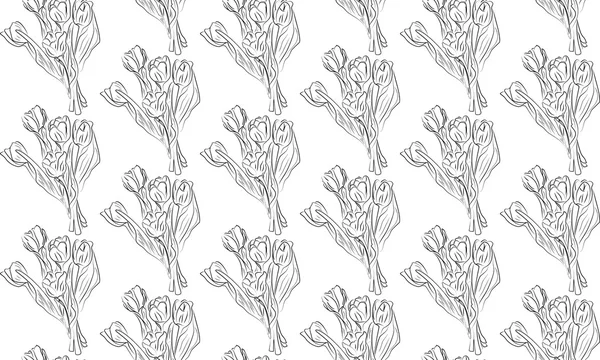 Seamless pattern black and white tulips flowers