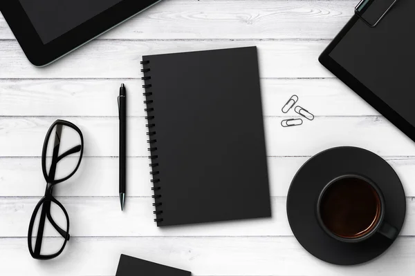 Black blank notebook and accessories