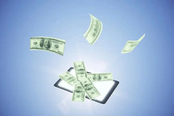 Money fly out of smartphone, online money concept