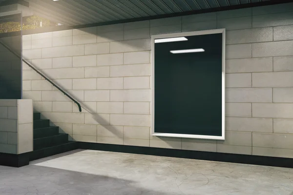 Blank black billboard in empty subway hall, mock up
