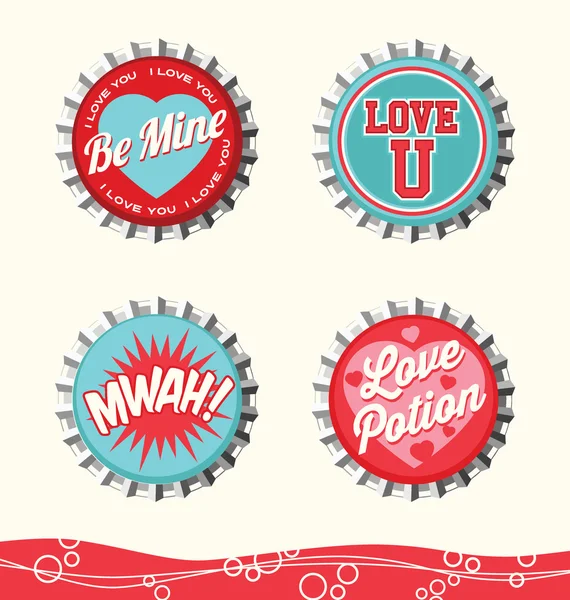 Retro valentine designs for gift tags, stickers and cards. bottle caps set 1