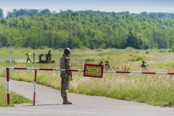 Ukrainian paratrooper guard post on the military training ground