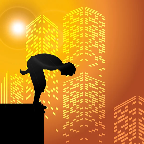 Parkour man on city background