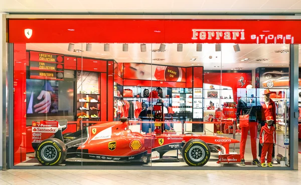 BOLOGNA, ITALY - FEBRUARY 26, 2016: Ferrari Store at Guglielmo Marconi International Airport; Ferrari S.p.A. is a world famous Italian luxury sports car manufacturer based in Maranello in Italy