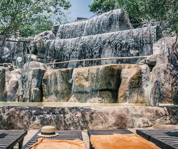 NHA TRANG, VIETNAM, MAY, 6, 2015. I-resort, hot mineral springs, waterfall, and the sun loungers