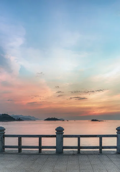 Vietnam, Nha Trang, May 6, 2015. Vertical view. Embankment, the South China Sea, the mountains, the islands before dawn