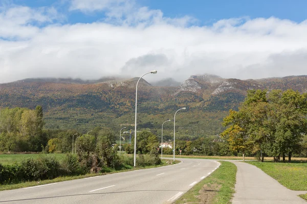 Summer landscape, the Jura France. Ain region on the border with Geneva. landscape with country road.