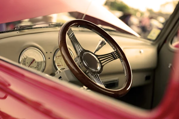 Classic retro vintage red car. Car interior - Stock Image - Everypixel