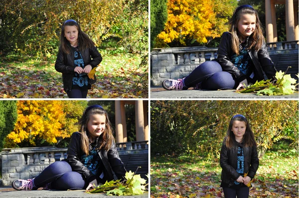 Autumn walk in the park, the posing girl