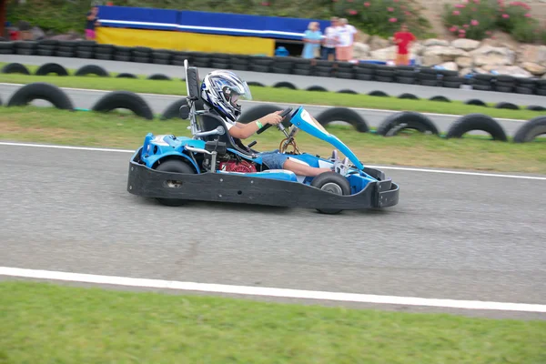 Boy having fun on a go cart. Summer season