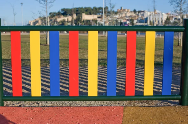 Painted posts on a playground